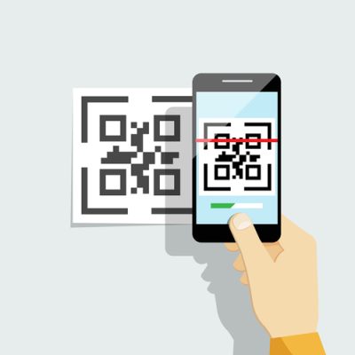 Capture QR code on mobile phone. Digital technology, information barcode, symbol electronic scan. Vector illustration